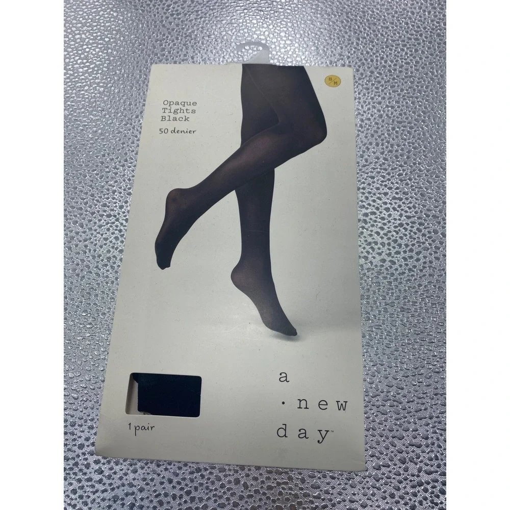 A New Day Opaque Tights Black 50 Denier Womens Size S/M 1 Pair New